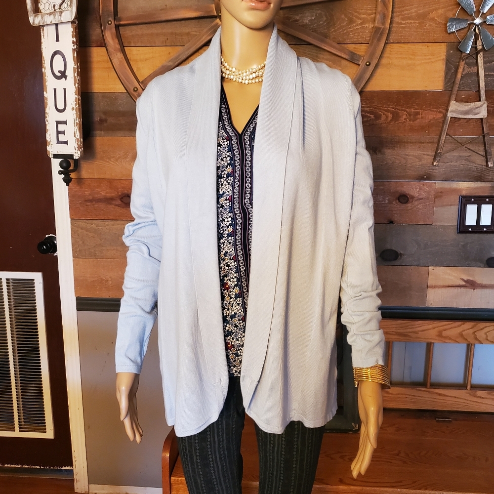 Cyrus Light Blue Knit Open Cardigan Sweater - Picture 2 of 14